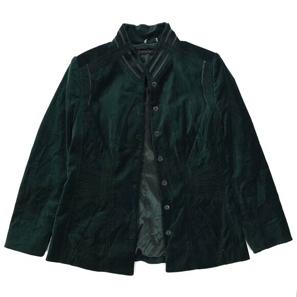 ELIE TAHARI Velvet Leather Military Jacket Boho French Girl Old Money Academia - Picture 2 of 12